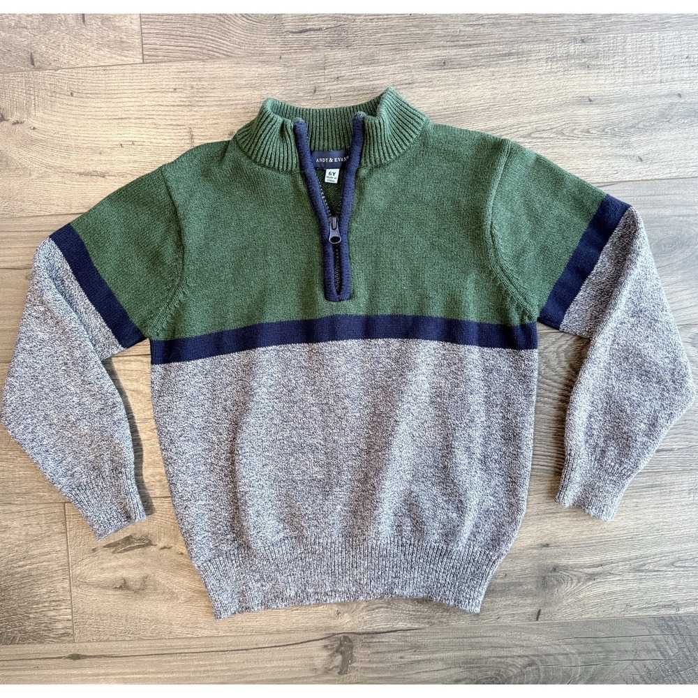 Andy & Evan 100% Cotton Quarter Zip Sweater Kids 6Y Colorblock Preppy Collegiate